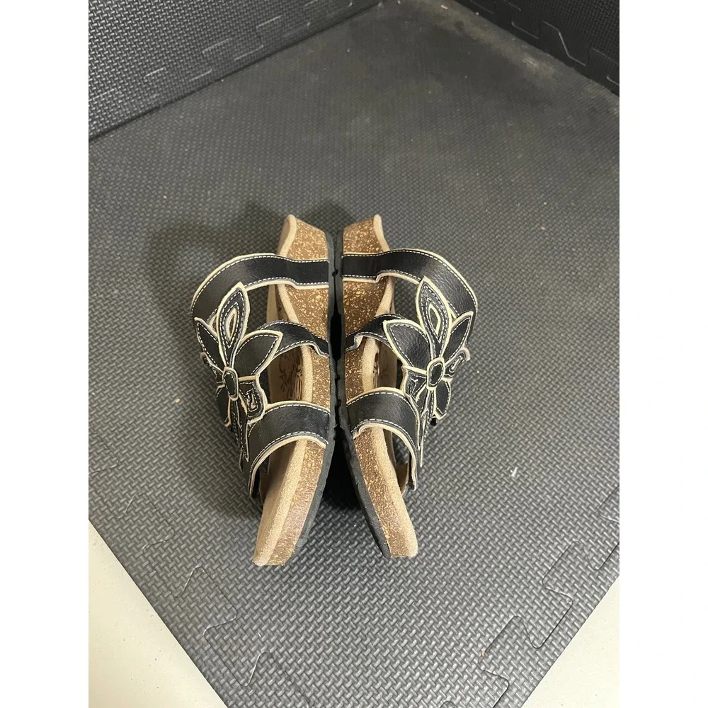 Aetrex‎ Women's Kristen Petal Slide Sandal Leather Black Shoes Size 6.5